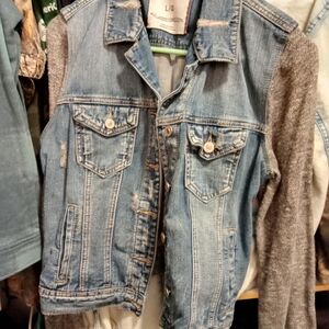 Silver Jeans Blue Jean Jacket with Gray Sleeves